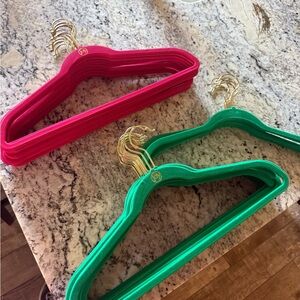 Joy Mangano Set of Velvet Hangers in Hot Pink/Red & Emerald Green with Gold